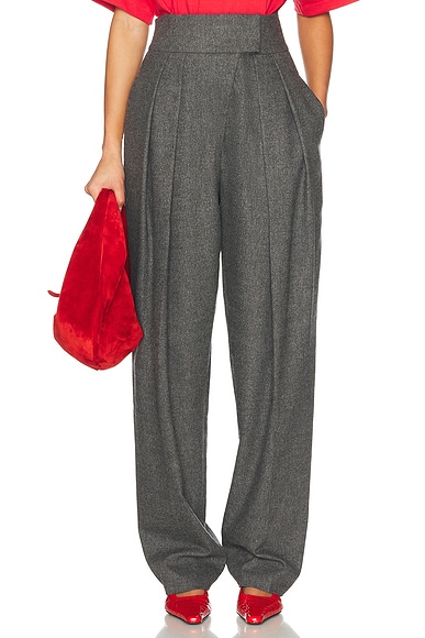 Helsa The Tweed High Waisted Pleated Trouser in Charcoal Melange
