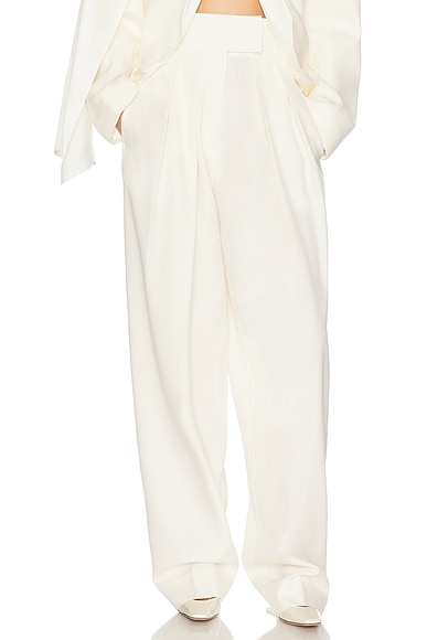 Helsa High Waist Pleated Suit Trouser in Wool in Cream