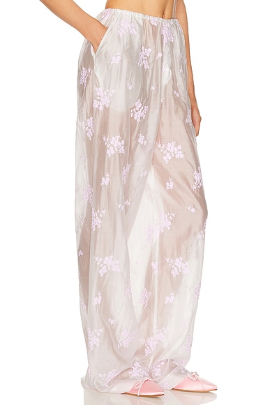 Helsa House Pants in Cherry Blossom Embroidery in White & Pink Embroidery