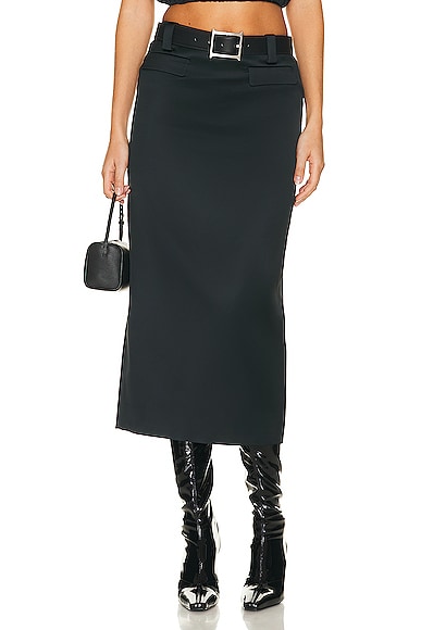Helsa Heavy Satin Column Skirt in Black