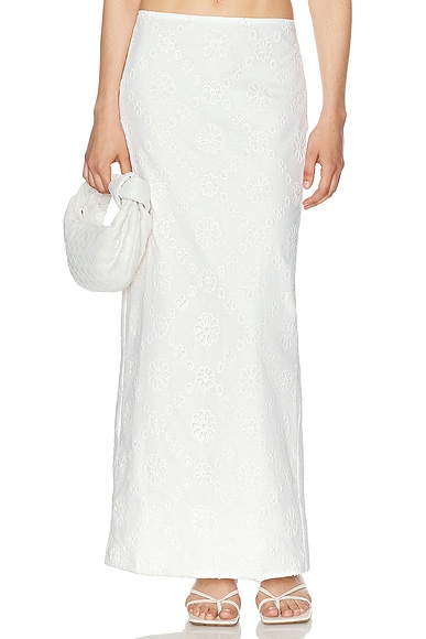 Helsa Eyelet Column Midi Skirt in Antique White