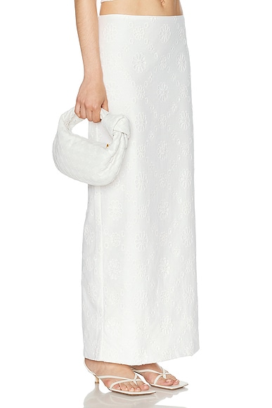Helsa Eyelet Column Midi Skirt In Antique White