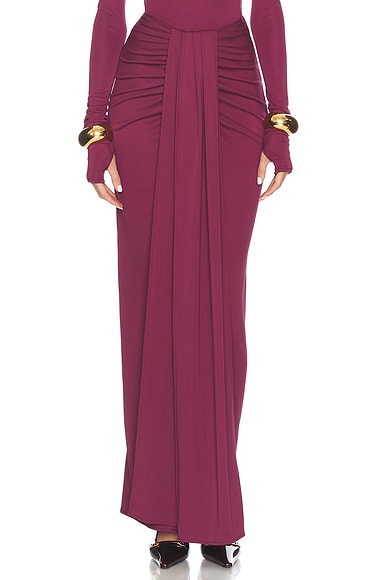 Helsa Matte Jersey Long Wrap Skirt in Cabernet