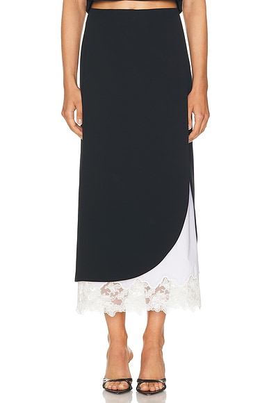 The Midi Pencil Skirt With Lace & Poplin