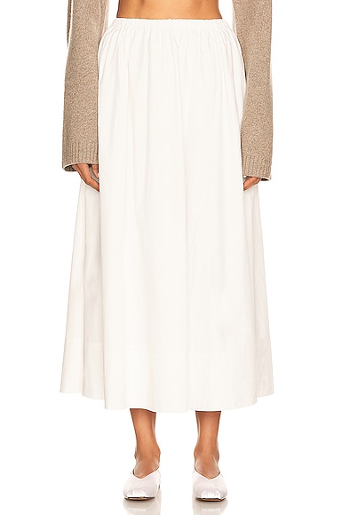 Helsa Cotton Poplin Midi Skirt in White