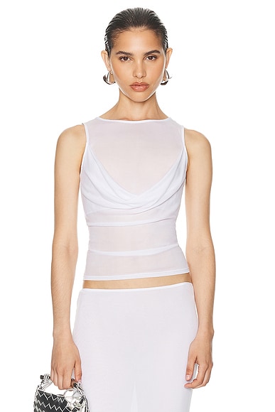 Helsa Sheer Knit Draped Top In White