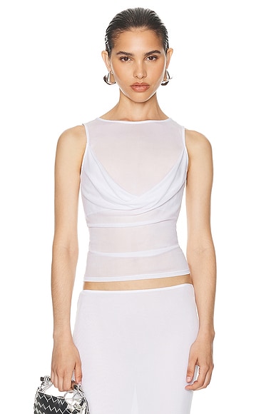 Helsa Sheer Knit Draped Top in White