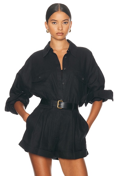 Helsa Washed Linen Shirt in Black