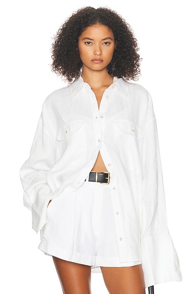 Helsa Washed Linen Shirt in Natural White