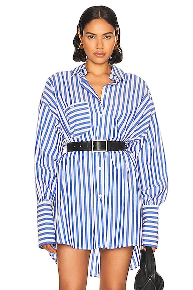 Helsa Cotton Poplin Oversized Shirt in Bright Blue Stripe