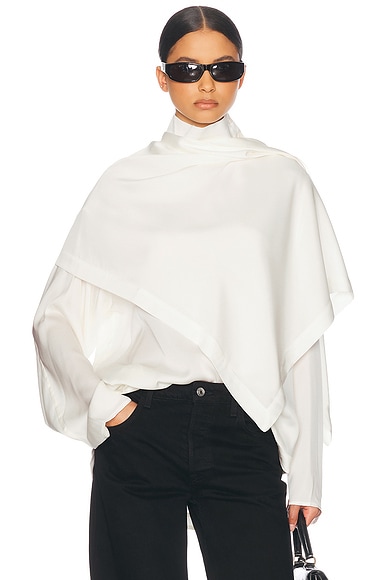 Helsa Silk Tunic With Detachable Scarf in White