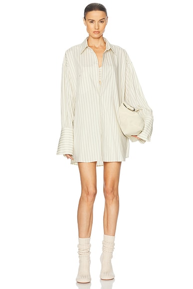 Helsa Pinstripe Poplin Oversized Shirt in Cream & Black Stripe