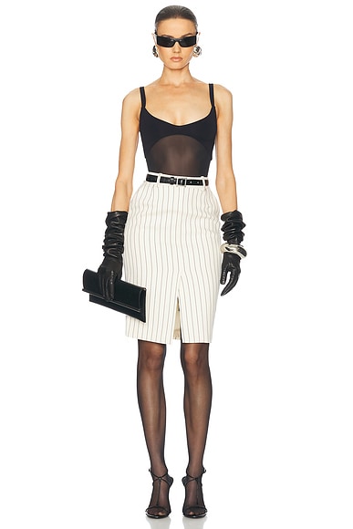 Helsa Sheer Knit Bodysuit in Black