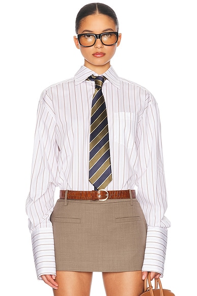Helsa Classic Fit Stripe Poplin Shirt in White & Brown Stripe