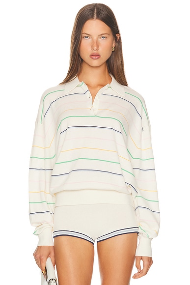 Helsa Kaysee Oversized Polo in Cream Multi