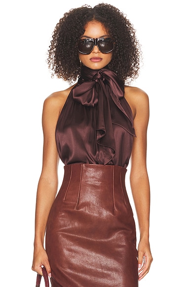 Helsa Silk Charmeuse Halter Top in Fudge