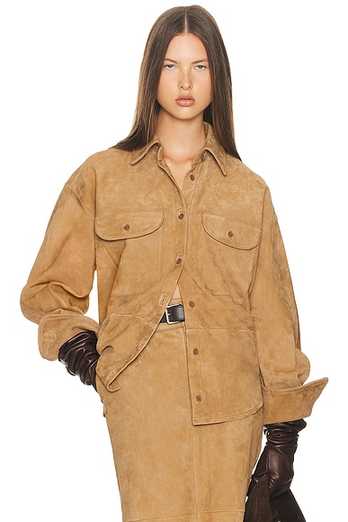 Helsa Suede Overshirt in Caramel