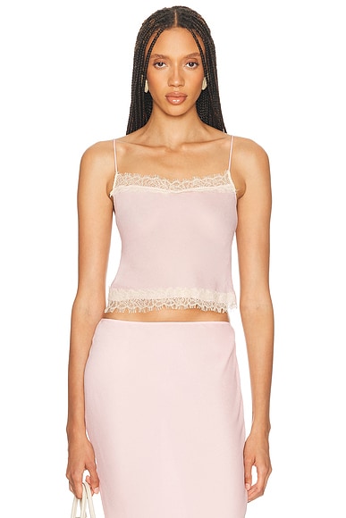 Helsa Viscose Georgette Cami With Lace in Peony Pink