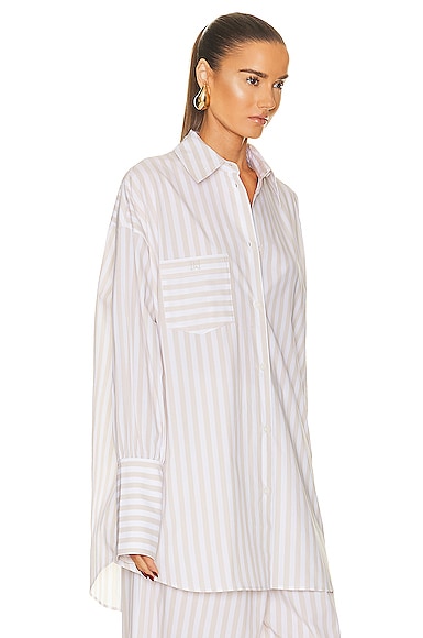 Shop Helsa Cotton Poplin Stripe Oversized Shirt In Beige Stripe