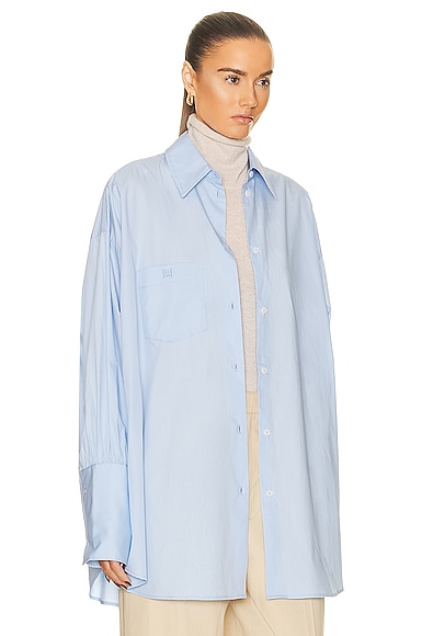 Shop Helsa Cotton Poplin Oversized Shirt In Sky Blue