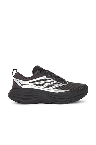 HOKA U Bondi 8 Caged Sneaker in Black & Metallic Silver