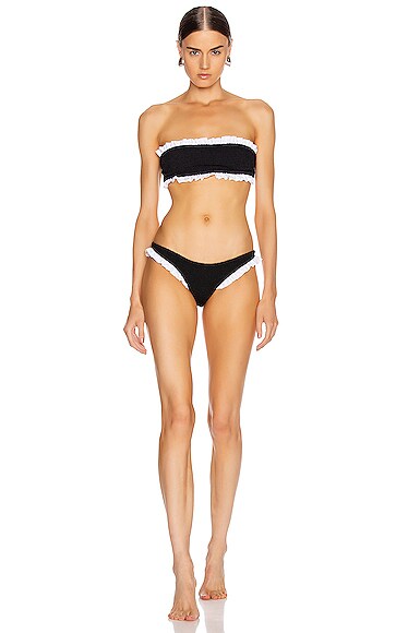 Hunza G Tracey Frill Bikini in Black White FWRD