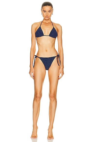 Shop Hunza G Gina Lurex Bikini In Navy & Silver