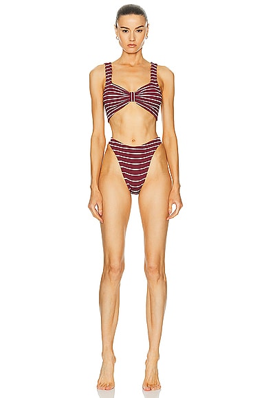 Hunza G Bonnie Bikini Set in Wine & White Stripe