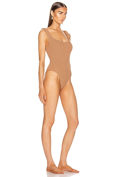 Shop Hunza G Classic Square Neck One Piece Swimsuit In Metallic Cocoa