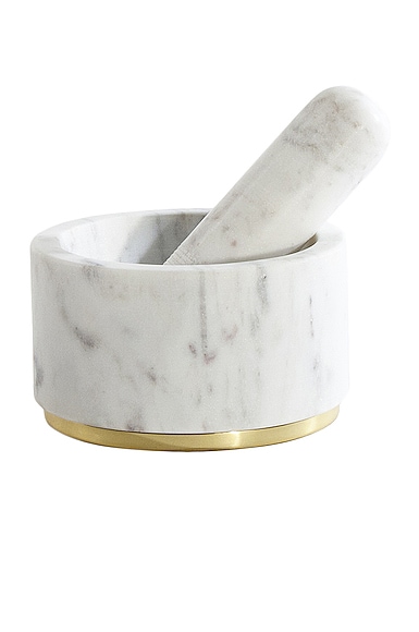 Simple Marble and Brass Mortar and Pestle