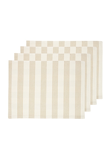 HAWKINS NEW YORK Essential Striped Set Of 4 Placemats in Ivory & Flax