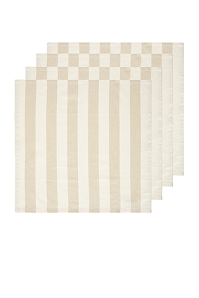 HAWKINS NEW YORK Essential Striped Set Of 4 Dinner Napkins in Ivory & Flax