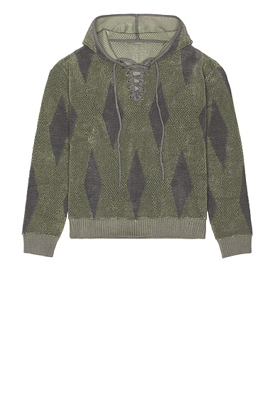 ISA BOULDER Small Argyle Towel Hoodie in Mint Whisper