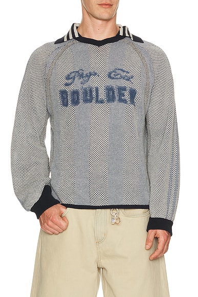 ISA BOULDER Athletic Stripe Sweater in Ice Blue