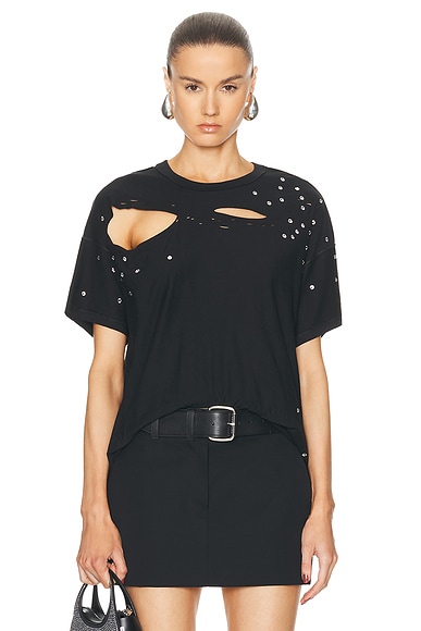 Interior The Diamante Mandy Crystal Embelllished T-shirt in Black