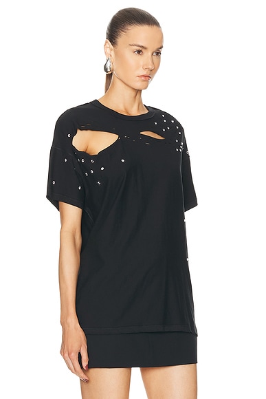 Shop Interior The Diamante Mandy Crystal Embelllished T-shirt In Black