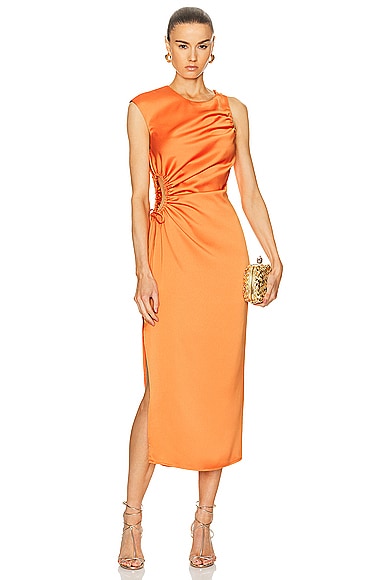 Grace Side Cut Out Midi Dress in Orange