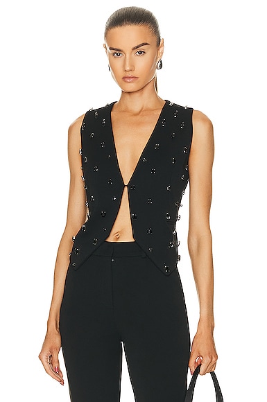 Nuit Stone Embroidered Waistcoat in Black