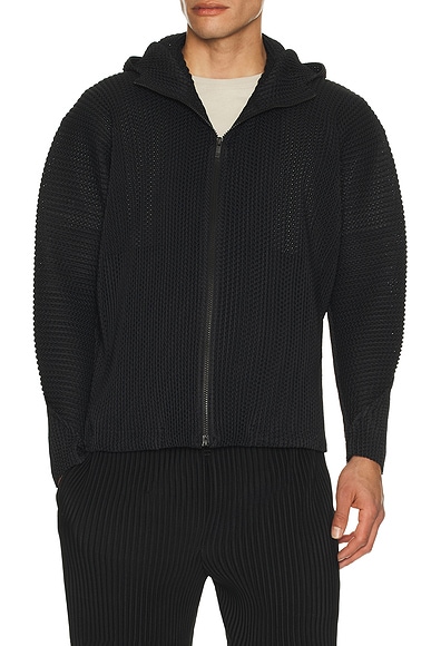 Wickerwork Mesh Full Zip Hooded Jacket