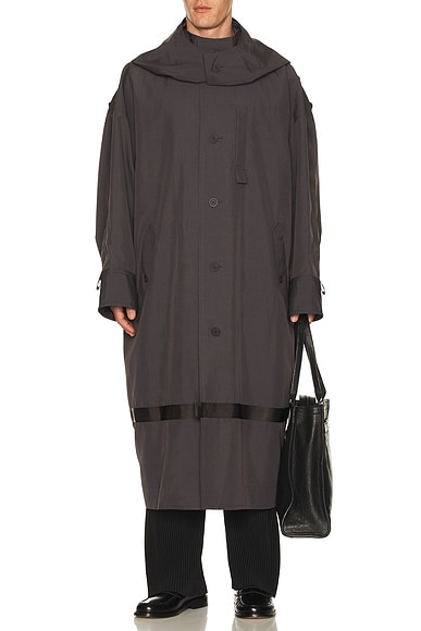 Homme Plisse Issey Miyake Carrier Carried Coat in Charcoal