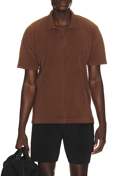 Homme Plisse Issey Miyake Color Pleats 2 Polo Shirt in Anchor Brown