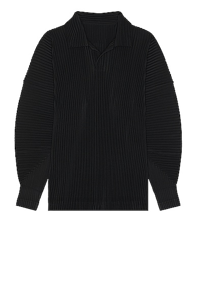 Issey Miyake Pleated Polo in Black