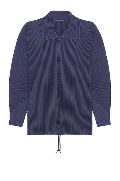 Issey Miyake Pleated Shirt Jacket In Blue Charcoal