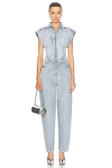 Firat Collared Button Up Jumpsuit in Blue