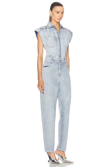 Shop Iro Firat Collared Button Up Jumpsuit In Blue Washed