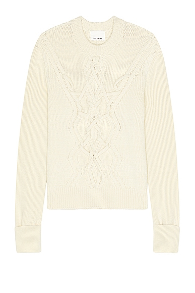 Shop Isabel Marant Tristan Crafty Cable Knit Sweater In Ecru