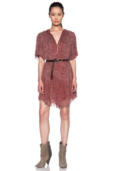 Isabel Marant Milly Pleated Silk Chiffon Dress in Rust | FWRD