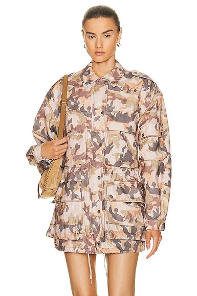 Isabel Marant Elize Camouflage-print Cotton-twill Jacket In Camel
