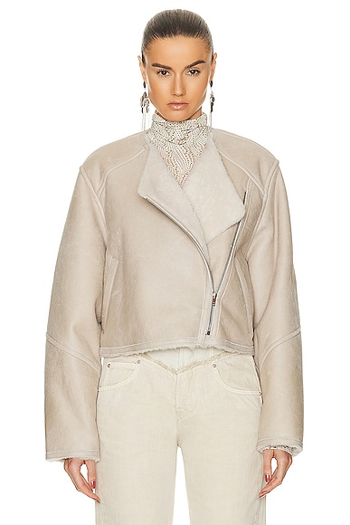 Isabel Marant Ostya Shearling-lined Leather Jacket In Ecru