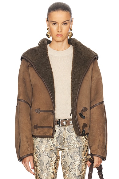 Tibi Sheep Shearling Aviator Jacket in Bear Brown FWRD